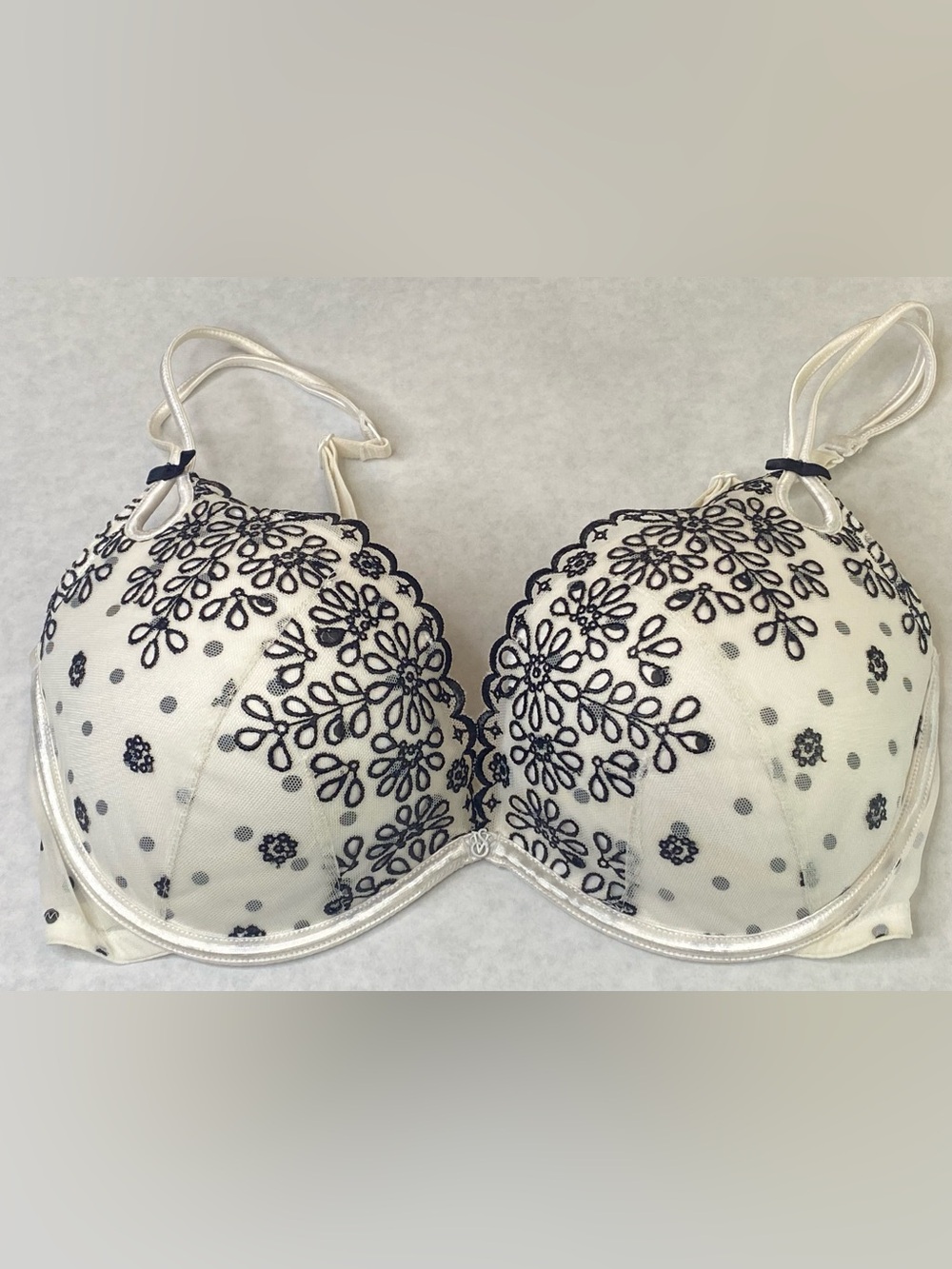 Victoria's Secret Sexy Little Things Push Up Bra 34DD Embroidered Mesh Overlay
